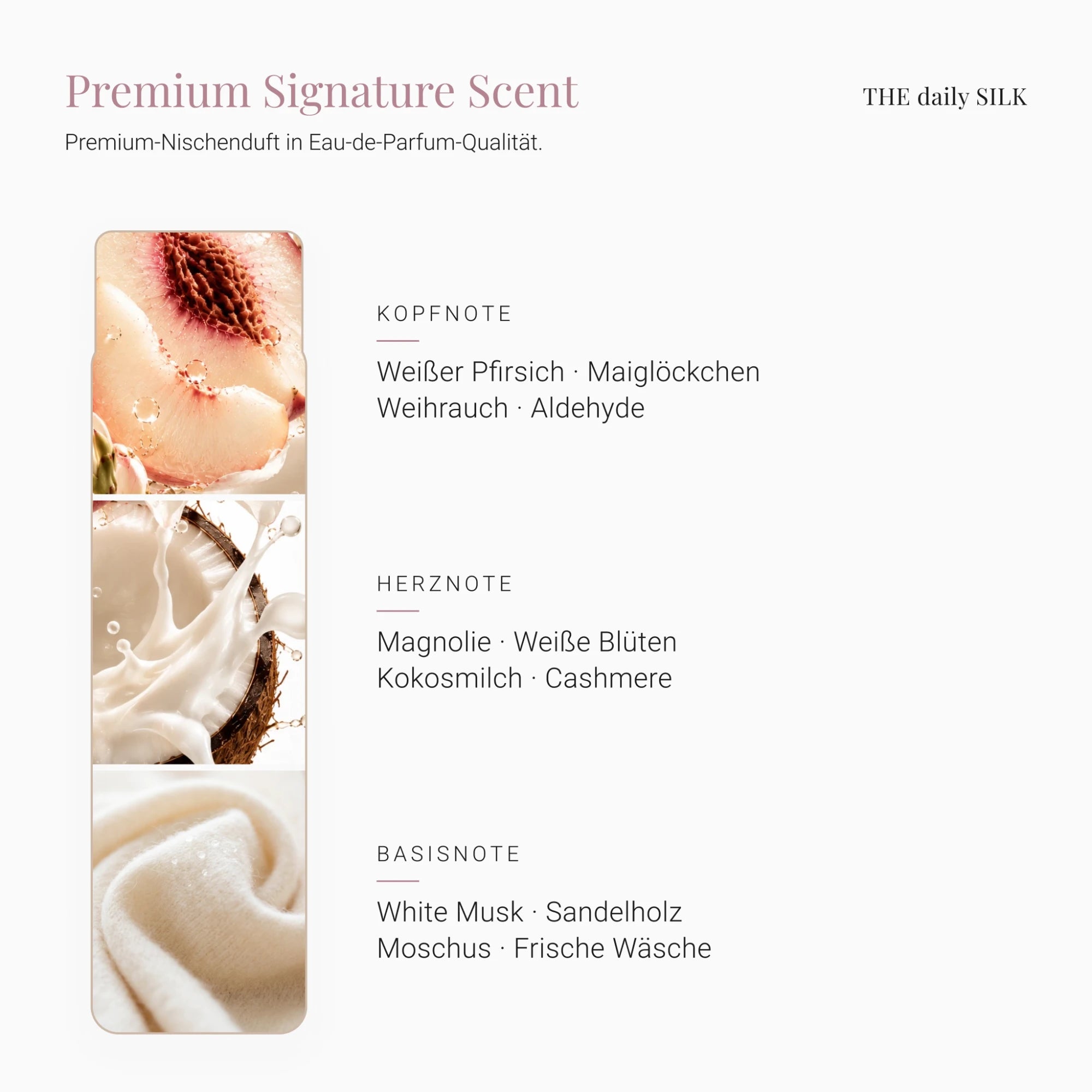 Duftpyramide THE daily SILK: Kopfnote, Herznote und Basisnote